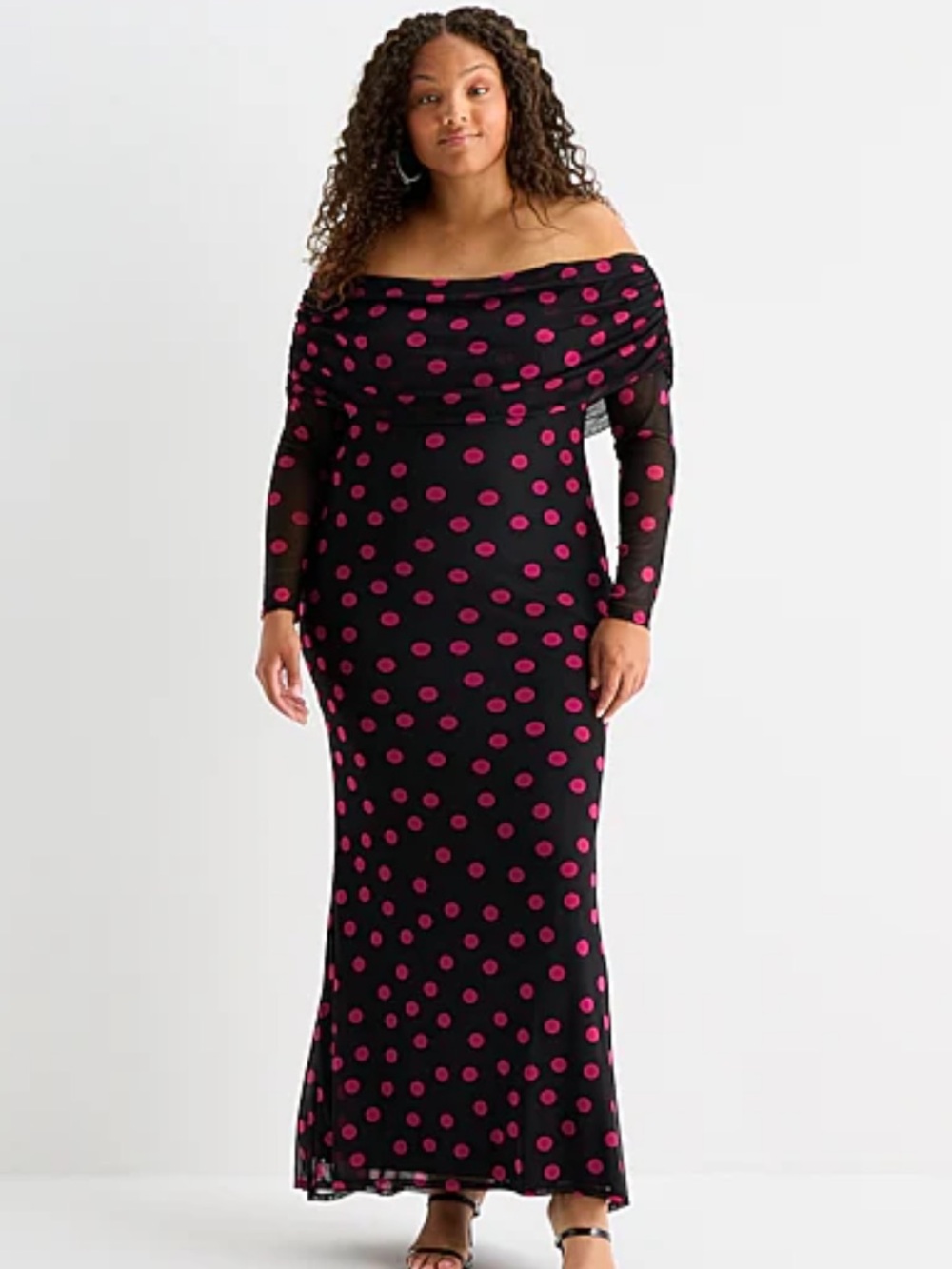 Premier Amour Off The Shoulder Long Sleeve Mesh Maxi Dress-Size 10
